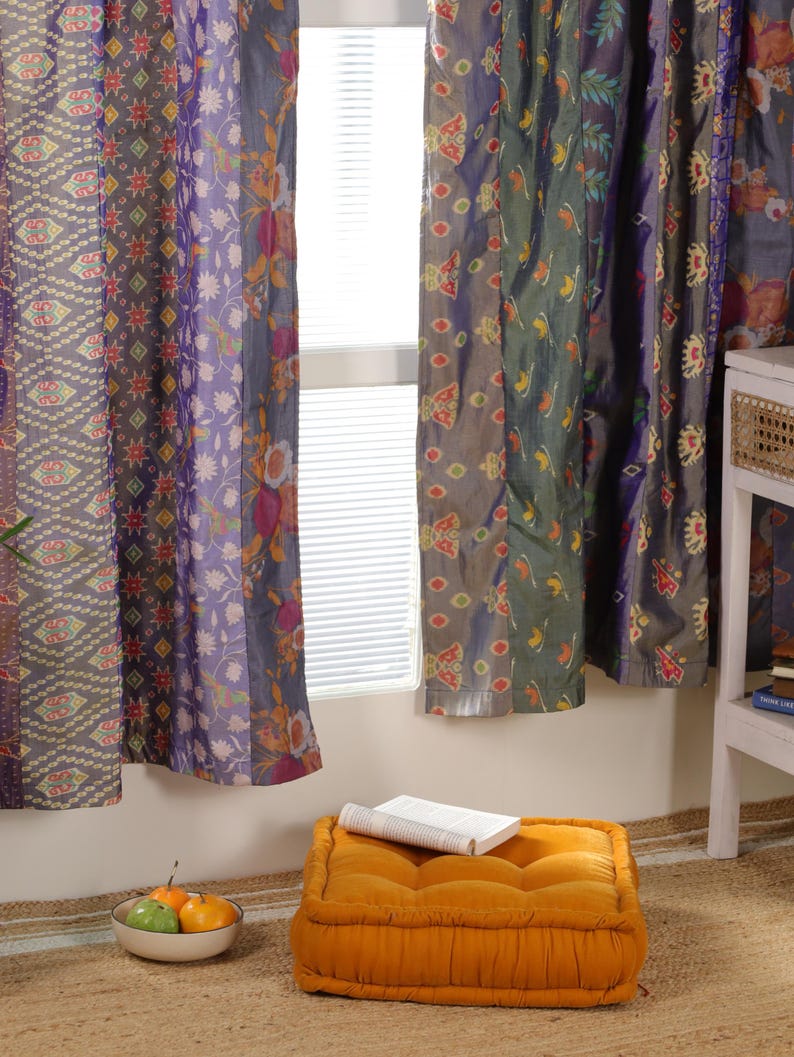Handmade Blue Sari Curtains – Boho Patchwork Drapes From Recycled ...