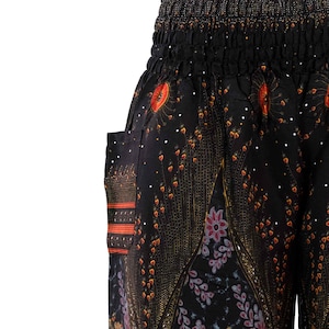 Haremshose mit Orient Muster schwarz gold in XL-XXL - luftige Freizeithose aus weicher Viskose, aus Thailand, fair gehandelt, vegan