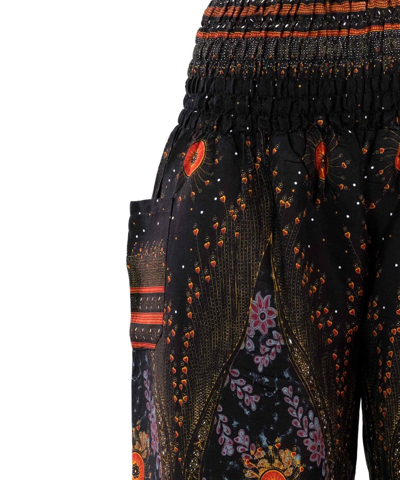 Haremshose mit Orient Muster schwarz gold in XL-XXL - luftige Freizeithose aus weicher Viskose, aus Thailand, fair gehandelt, vegan