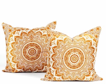 Mandala cushion ocher brown orange 40x40 cm decorative pillow Indian cotton decorative cushion cover 15 inch seat cushion