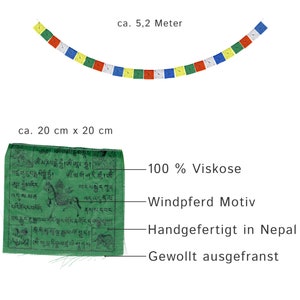 Tibetan prayer flags wind horse Lungta 5 m 25 pennants handmade in Nepal frayed flags with prayers and blessings for peace