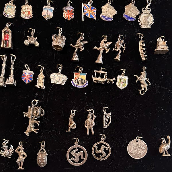 Vintage Sterling Silver United Kingdom Travel Charm, 1950s-70s, Sold Separately