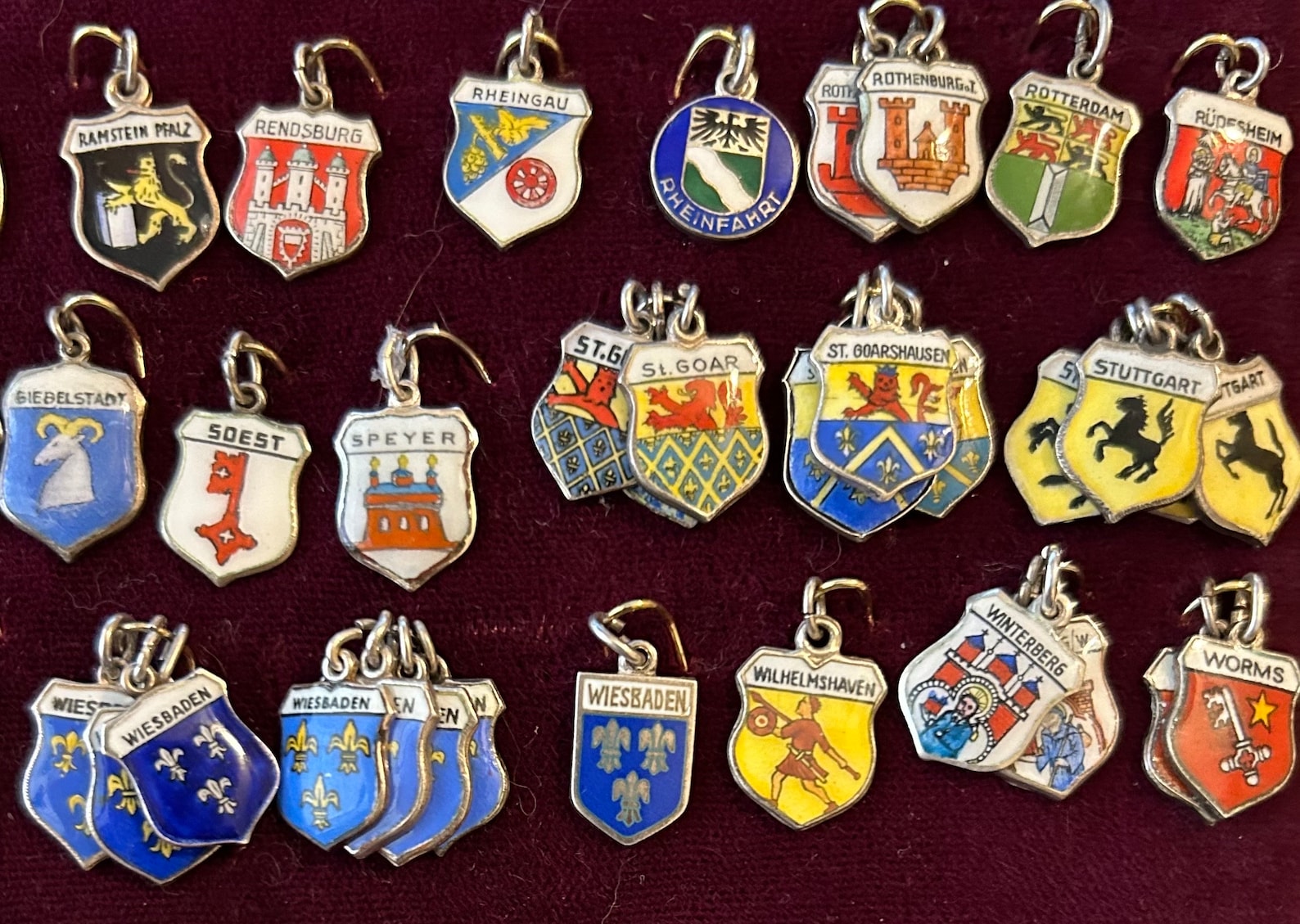 Vintage German Cities O to Z Travel Charms in 800 silver 1940s to 1950s Sold Separately @ 12 dollars each New Charms -
