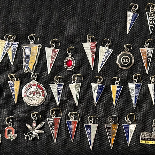 College Crest & High School Pennant Charms Sterling Silver from 1960 Vintage Sold Separately New May 3, 2024