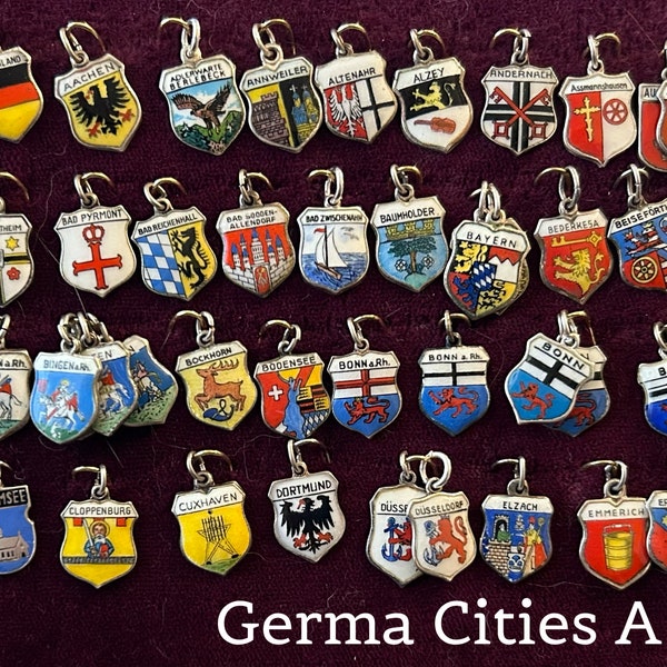 Vintage German Cities A to E Travel Charms in 800 silver 1940s to 1950s Sold Separately @ 12 dollars each New Charms - Photos Jan 11, 2024