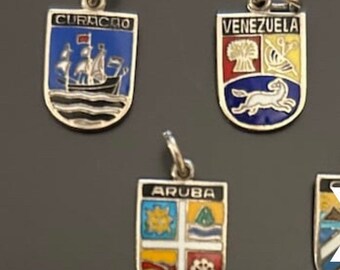 Vintage South American & Lower Caribbean Travel Shield Charms Sterling Silver
