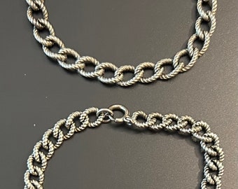 2 Vintage Charm Bracelets Sterling Silver Solid Oval Rope Textured from 1960s sold separately