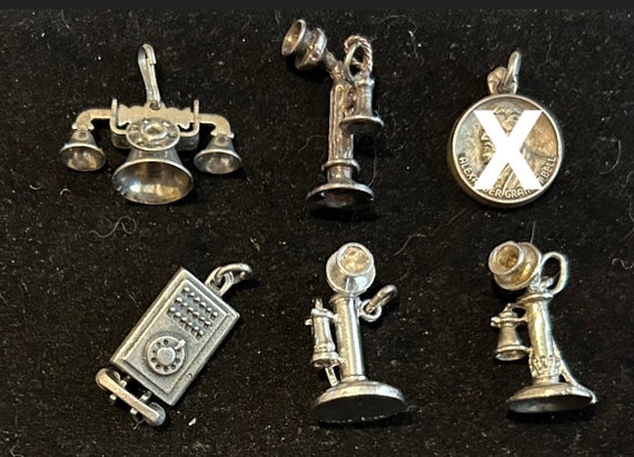6 Phone Related 1960 70s Sterling charms Sold Sep… - image 1