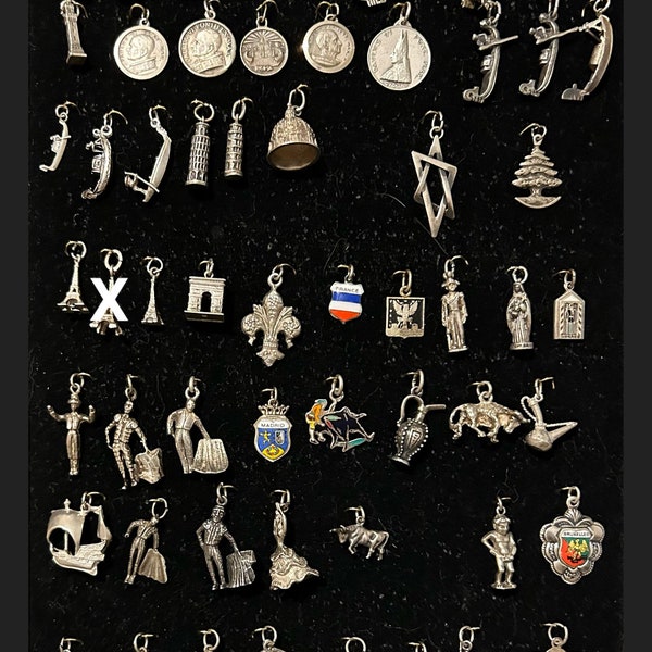 Vintage Italy Belgium France Spain Greece & Portugal charms in Sterling 800 835 silver 1950-70s Sold Separately Prices in Variations