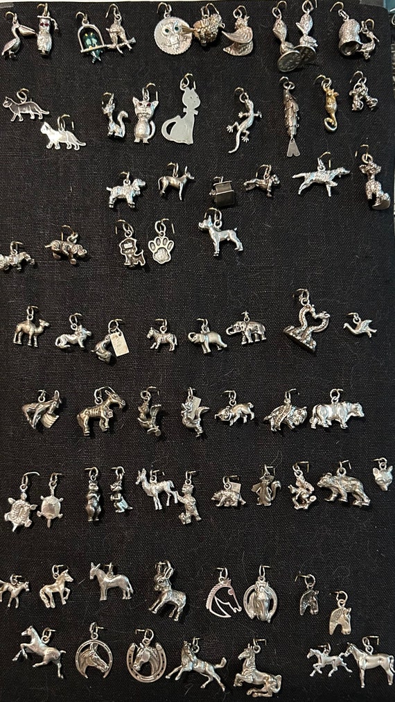 Vintage Sterling Animals Pets Cats & Dog Charms 1… - image 1
