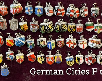 Vintage German Cities F to N Travel Charms in 800 silver 1940s to 1950s Sold Separately @ 12 dollars each New Charms Photos Jan. 11, 2024