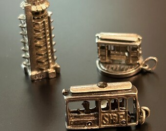 3 Vintage Larger California Charms. Cable Car has a Standhope Viewer of Golden Gate Bridge. New Photos & Charms June 8