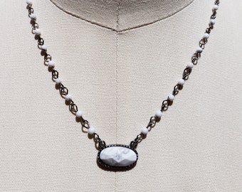 Black Chain and Marble Bead Necklace