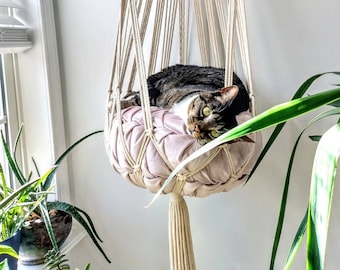 Macrame Cat Hammock Cat bed, modern macramé, pet bed, gifts for pets, pampered pet, cat hideaway wall hanging, cat supplies, boho kitty