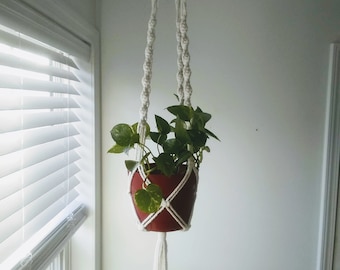 Eliza- Pure White Macrame hanging plant holder