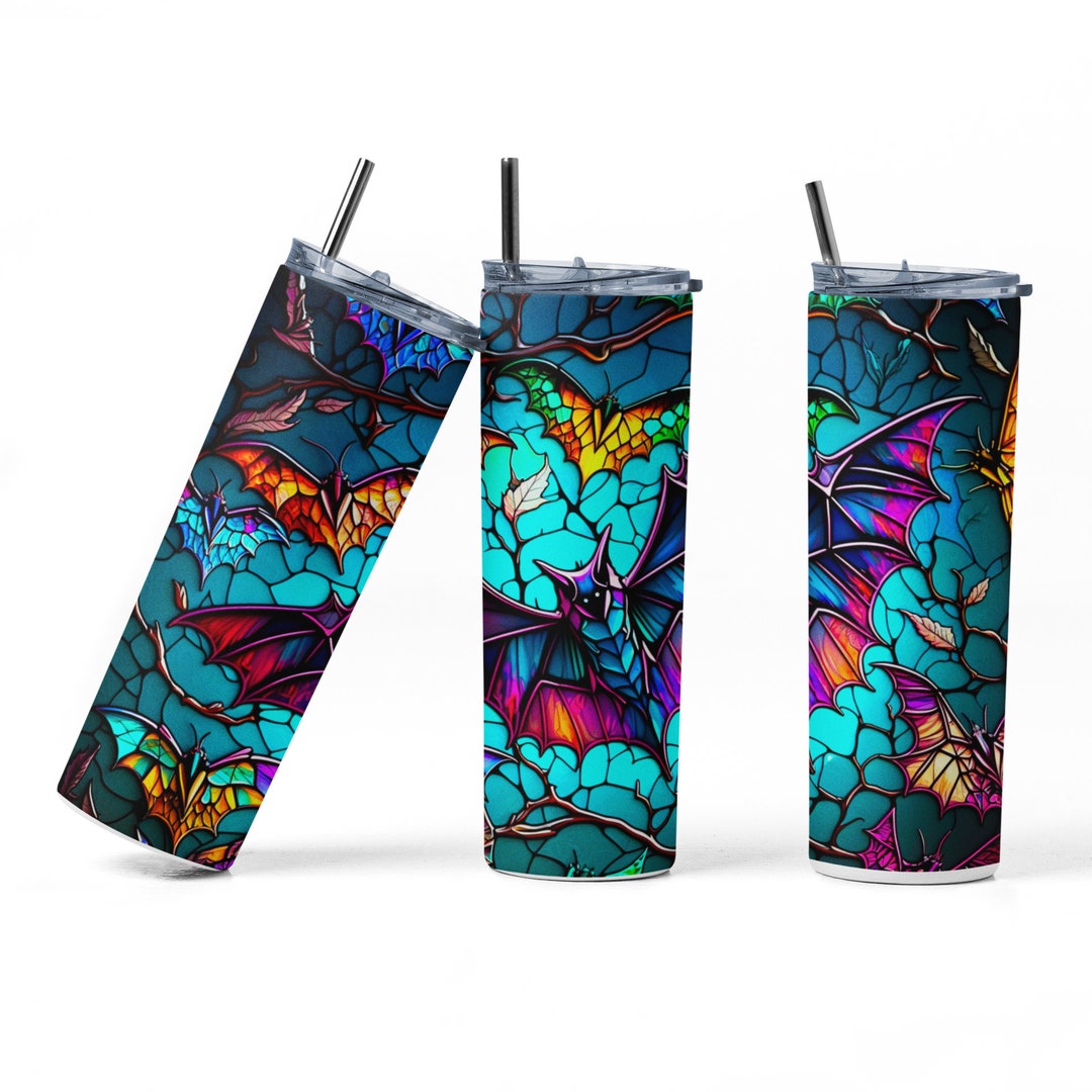 Colorful Stained Glass Bats 20oz or 30oz Skinny Tumbler glow Etsy