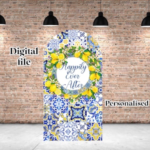 Mediterranean Blue Tile Sign Lemons Theme Wedding Backdrop Positano Welcome Sign Positano Amalfi Coast Citrus Digital File Only
