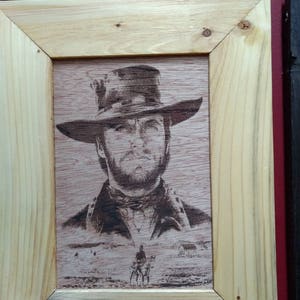 Laser Engraved Clint Eastwood image with Handmade Rustic Frame