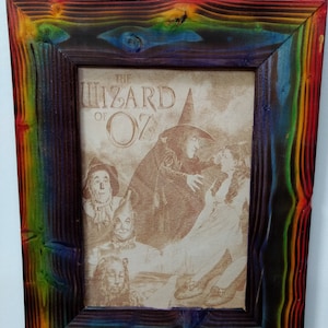 Wizard of Oz Movie Poster Laser Engraving in a Handmade Rustic Frame