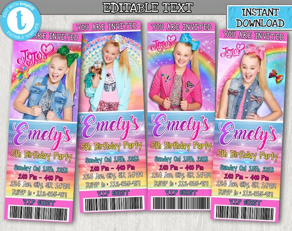 jojo siwa invitation instant download jojo siwa ticket etsy