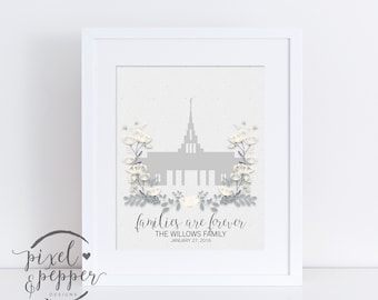 Personalized Temple Print- LDS- Families are Forever- Wedding Gift Present - Custom temple- Digital Print- Bride and Groom Family Sealing