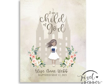 Personalisierbares Tauf-Andenken oder Geschenk für Mädchen, Kirche, Deko, LDS druckbar 8x10 personalisiert, Ich bin ein Kind Gottes, 8 Jahre alt