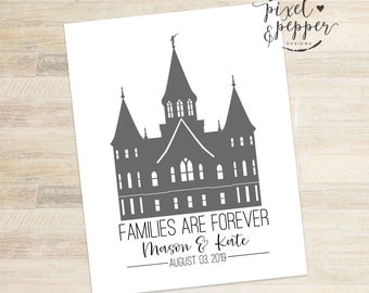 Personalisierter Tempeldruck- LDS- Hochzeitsgeschenk - Personalisierter Tempel - Familien sind für immer - Braut und Bräutigam
