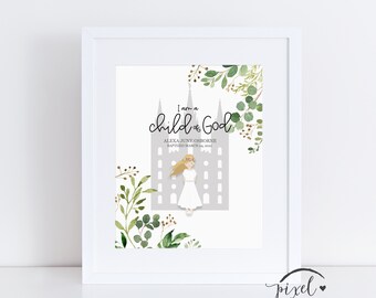 Personalisierbares Tauf-Andenken oder Geschenk für Mädchen, Kirche, Deko, LDS druckbar 8x10 personalisiert, Ich bin ein Kind Gottes, 8 Jahre alt