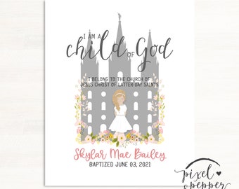 Personalisierbares Tauf-Andenken oder Geschenk für Mädchen, Kirche, Deko, LDS druckbar 8x10 personalisiert, Ich bin ein Kind Gottes, 8 Jahre alt