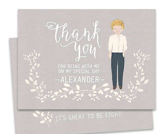 LDS Taufe Dankeskarte, Junge Illustration Portrait, Taufe Ankündigung, Moderne Druckbare Custom, Floral, Taufe Einladung