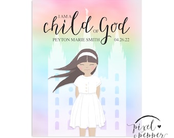 Personalized Baptism Gift, Print, Baptism Decoration, LDS Printable, Customize, I Am A Child Of God, Temple, Farmhouse, Girl, 8