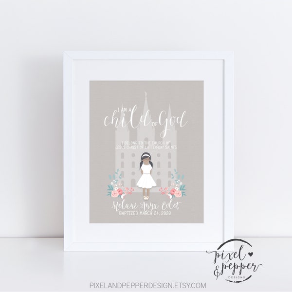 Personalized Baptism Gift, LDS, Baptism Print Decor, Printable, 8x10, Temple, Great to be 8 Eight, Mormon, I am a Child of God, 8 years old