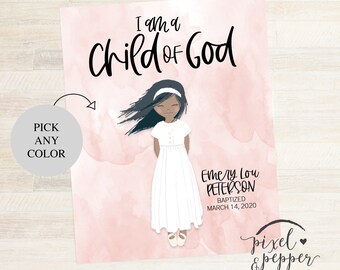 Personalized Baptism Gift, Print, Baptism Decoration, LDS Printable, Customize, I Am A Child Of God, Temple, watercolor, Girl, 8 years old
