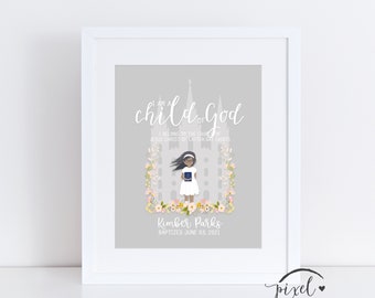 Personalisiertes Mädchen Taufgeschenk | Taufbild oder Dekoration | LDS Druckbare | 8x10 | Ich bin ein Kind Gottes | Tempel| | 8 Jahre alt