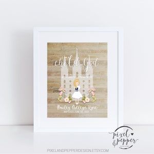 Personalized Baptism Gift, Print, Baptism Decoration, LDS Printable, Customize, I Am A Child Of God, Temple, Farmhouse, Girl, 8 years old