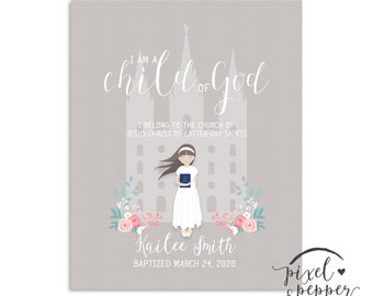 Personalisiertes Mädchen Taufgeschenk. Taufdruck oder Dekoration. LDS Druckbar. 8x10, Ich bin ein Kind Gottes, Tempel, 8 Jahre alt