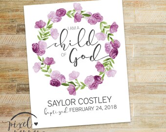 LDS Taufgeschenk Lila Aquarell Mädchen Floral Benutzerdefinierter Digitaldruck Druckbare Taufe DIY
