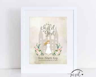 Personalisierbares Tauf-Andenken oder Geschenk für Mädchen, Kirche, Deko, LDS druckbar 8x10 personalisiert, Ich bin ein Kind Gottes, 8 Jahre alt