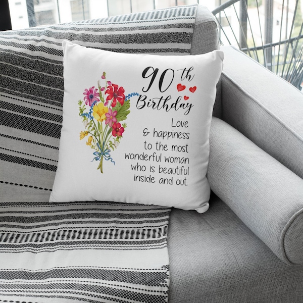 90th Birthday Pillow for Her - 90 Year Old Birthday Gifts for Women - Personalized Throw Pillows for Mom Grandma Est 1933