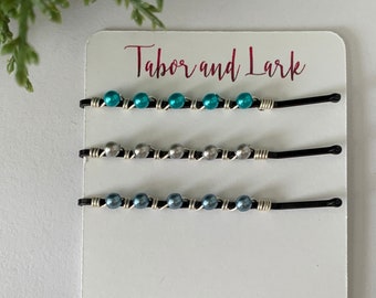 Beaded Bobby Pins, Decorative Hair Pins, Set of Three Hair Slides, Pearl Hair Clips