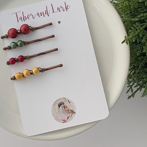 MINI Bobby Pins for Fine Hair, Red and Green Beaded Hair Pins, Grandma Gift