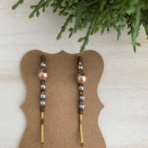 Silver Gray and Pink Pearl Bobby Pins,