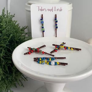 Millefiori MINI Bobby Pins, Mini Bobby Pins for Fine Hair, Millefiori Mini Beaded Hair Pins, Mini Bobby Pins