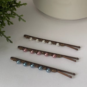 Classic Beaded Pearl Hair Pins, Set of Three Hair Slides, Pearl Hair Clips, Decorative Bobby Pins
