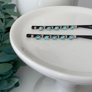 Aqua Beaded Bobby Pins, Beaded Hair Pins, Grandma Gift, Easter Basket Filler, Graduation Gift
