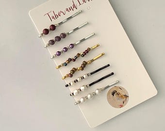 Individual MINI Bobby Pins, Fall Colored Mini Bobby Pins, Beaded Mini Hair Pins