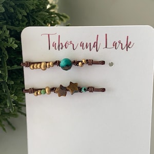 Mini Turquoise Bobby Pins for Fine Hair,  Mini Beaded Hair Pins, Turquoise and Tigereye Hair Clips