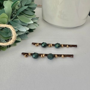 Beaded Bobby Pins, Emerald Green Hair Clip