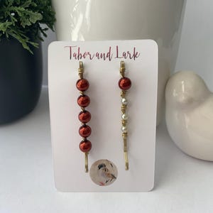 Rust Pearl Bobby Pins, Set of Two Hair Slides, Pearl Hair Clips