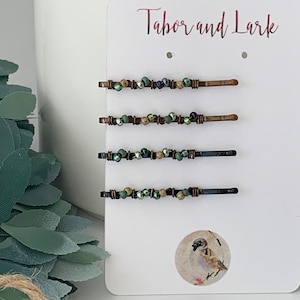 MINI Bobby Pins for Fine Hair, Blue and Green Beaded Hair Pins, Grandma Gift